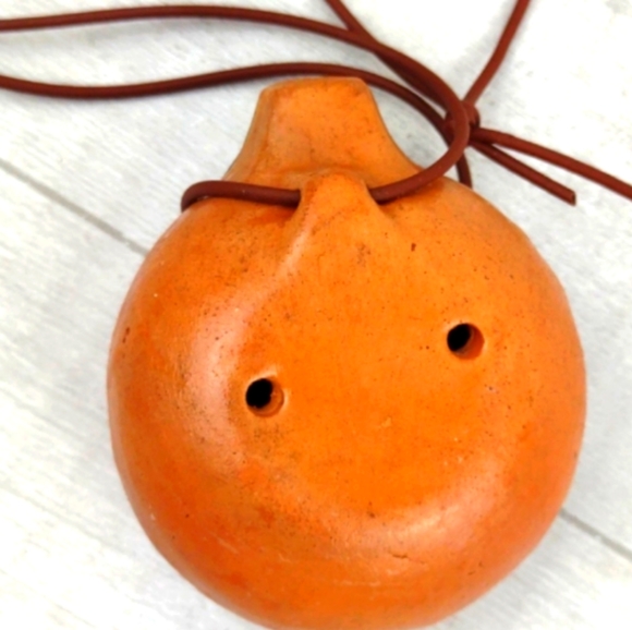 Peruvian Ocarina Clay Crafted Tribal Flute Brown Cord Necklace - Picture 4 of 10